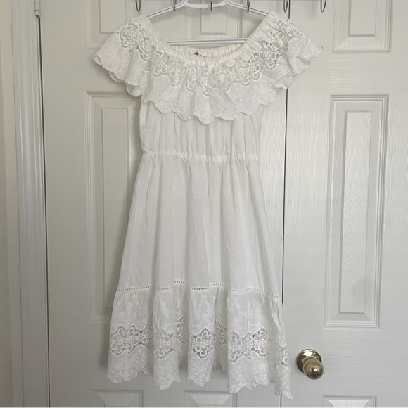 Heavily embroidered, off the shoulder 100% cotton white midi dress - Picture 1 of 7